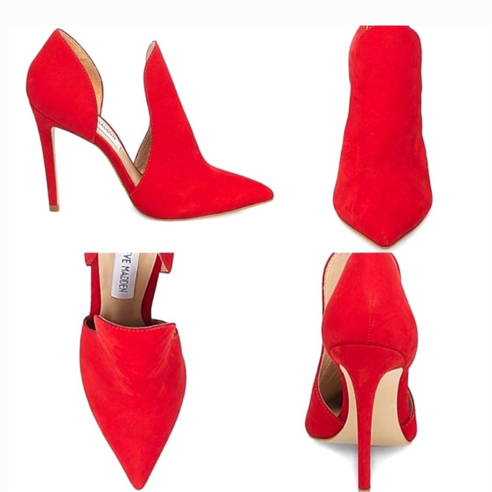 Steve Madden Red Suede Pointed Darla Mules, 4.5” Heel. Women’s Size 8.5
